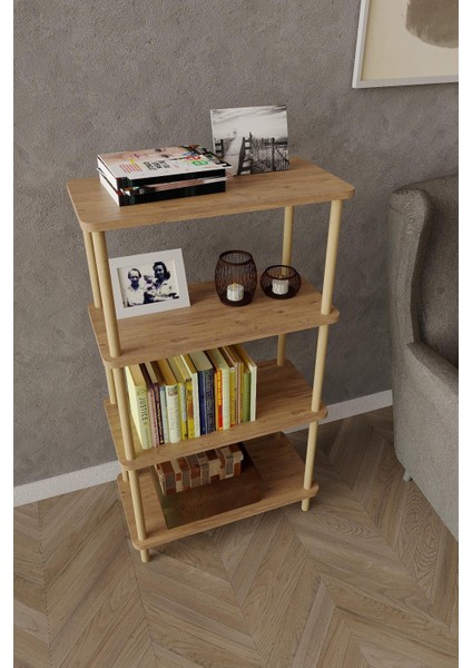 4 Katlı Ahşap Açık Raf Kitaplık – 30X50X104 cm – Çok Amaçlı Dekoratif Raf Ünitesi