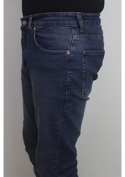 Fistan Store Erkek Lacivert Yüksek Bel Rahat Kesim Boru Paça Jean Pantolon modelleri