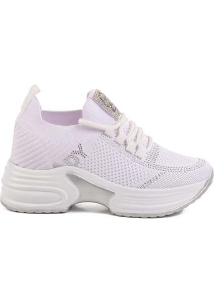 Beyaz Triko Kalın Taban Kadın Sneaker Lady 5002 Z