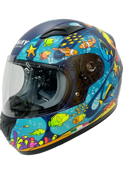 Sw 815K Ocean Black Blue Full Face Çocuk Kaskı