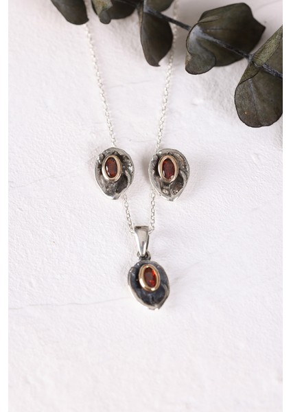 Kolye, Küpe ( 2 Li Gümüş Set ) Zirkon Taşlı, 925 Ayar Gümüş, Zincir Beyaz Altın Kaplama