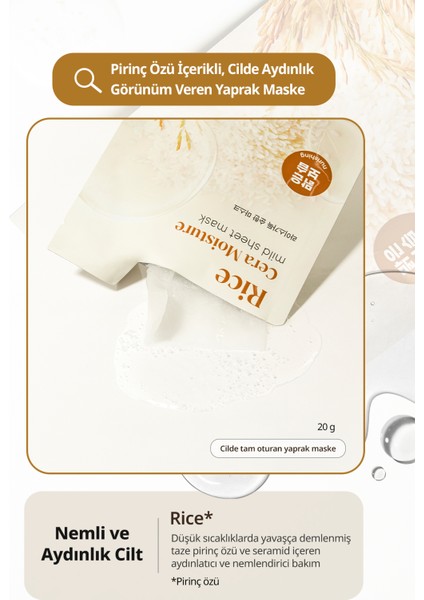 Pirinç Özlü, Cilde Aydınlık Görünüm Veren Yaprak Maske Goodal Rice Cera Moisture Mild Sheet Mask