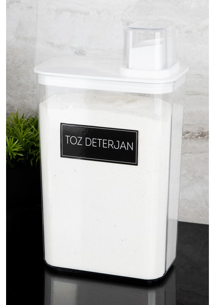 Toz Deterjan Etiketli Kendinden Ölçekli Kapaklı Deterjan Kutusu Saklama Kabı 3000ML Mika
