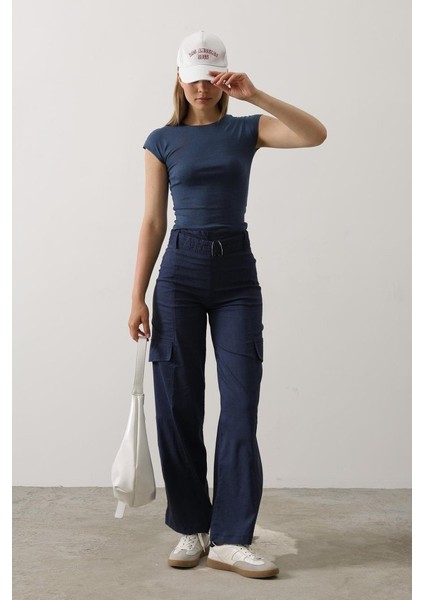 Kemerli Cargo Pantolon - Indigo