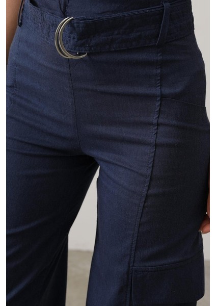 Kemerli Cargo Pantolon - Indigo