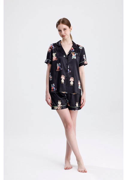 Kadın Kısa Kollu Şortlu Pijama Takımı Kız Bebek Desenli Yazlık Rahat Takım indirimleri