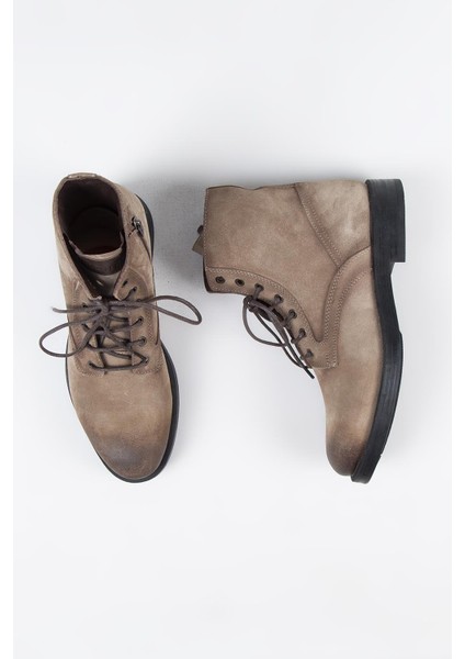 Zeno Erkek Hakiki Deri Bağcıklı Fermuarlı Vizon Bot