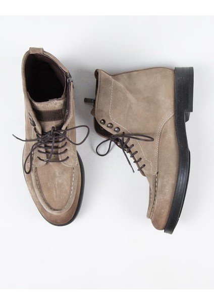 Dante Erkek Hakiki Deri Bağcıklı Fermuarlı Vizon Bot