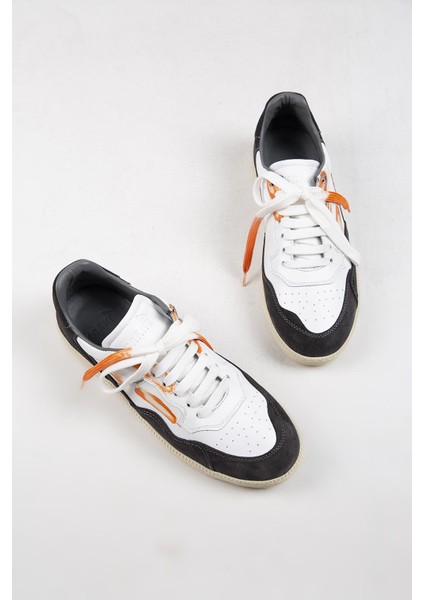 Artemis Erkek Hakiki Deri Eskitme El Boyamalı Bağcık ve Iki Yedek Bağcıklı Beyaz-Gri Sneakers indirimleri