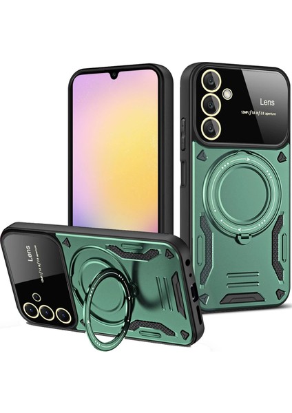 Samsung Galaxy A15 4g Kılıf Joy Lens Standlı Kapak - Koyu Yeşil Bstmy