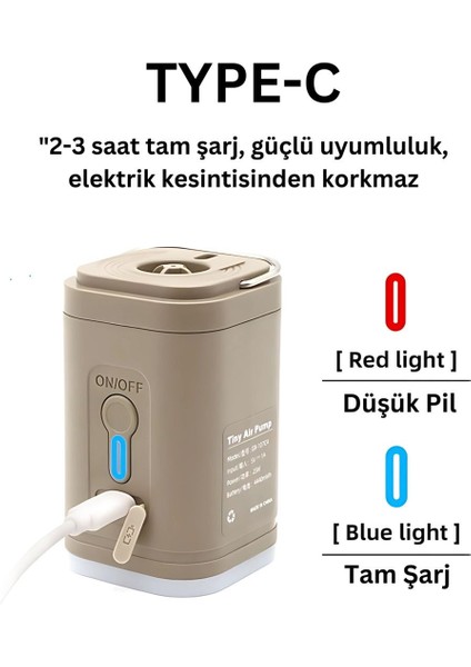 Taşınabilir Kablosuz Elektrikli Hava Pompası, Type-C Şarjlı, Şişirme ve Söndürme Için 5 Başlıklı