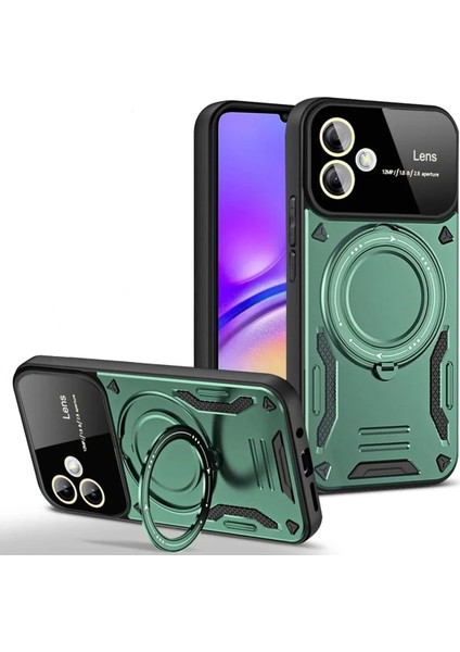 Samsung Galaxy A05 Kılıf Joy Lens Standlı Kapak - Koyu Yeşil Bstmy