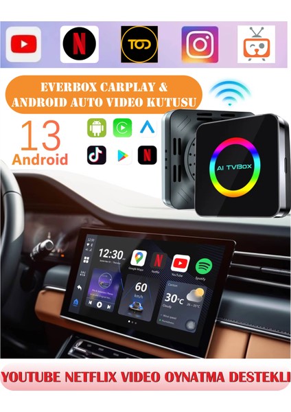 Youtube Video Carplay Android Auto Modülü 4gb Ram 64GB Rom Wifi Android 13 Aı Box Netflix Türkçe