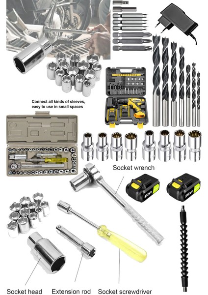 Alman EW-0908 Lion Çift Akülü 64 Parça Cır Cır Lokma Takımlı Turbo Şarjlı Matkap