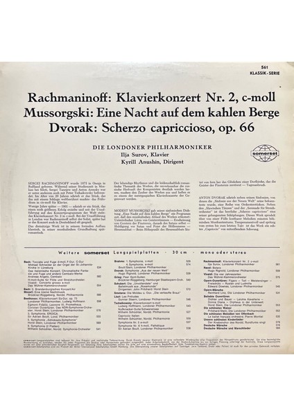 Rachmaninoff Klavier Konzert Nr.2 Lp Plak