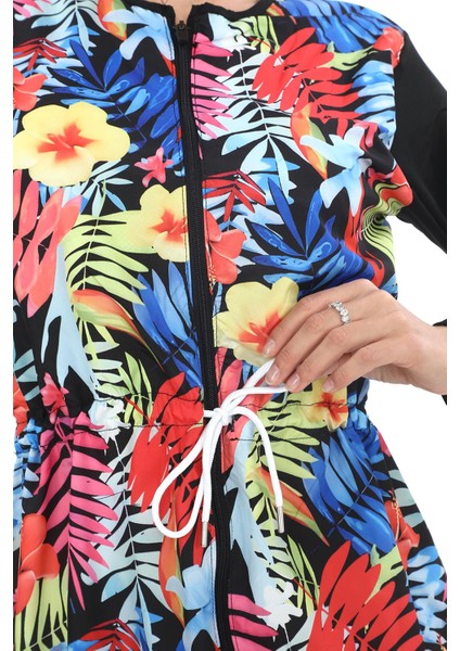 Bayan Tesettür Mayo Fermuarlı Boğazlı Renkli Esnek Kumaş Rahat Kalıp