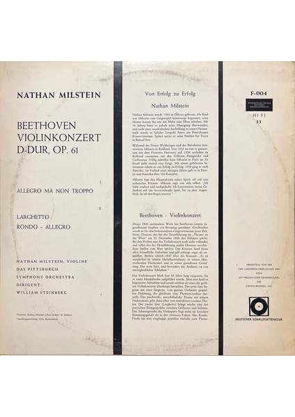 Nathan Milstein Beethoven Violinkonzert Lp Plak