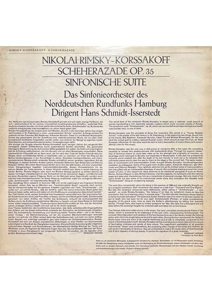 Nikolai Rimsky Korssakoff Scheherazade Op. 35 Lp Plak