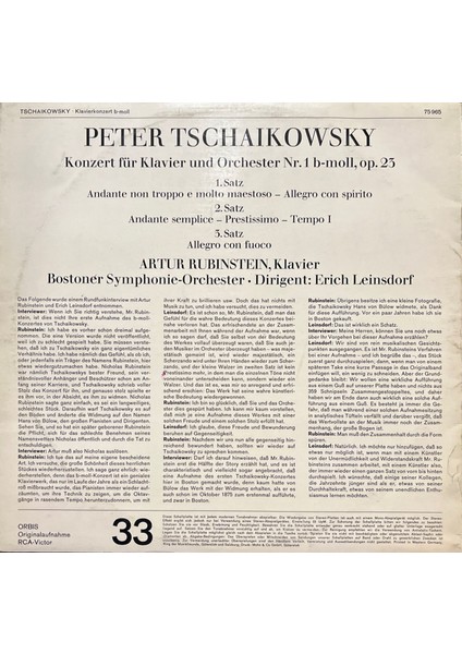 Artur Rubinstein Tschaikowsky Lp Plak fiyatları