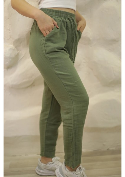 Müslin Dar Paça Pantolon Yeşil