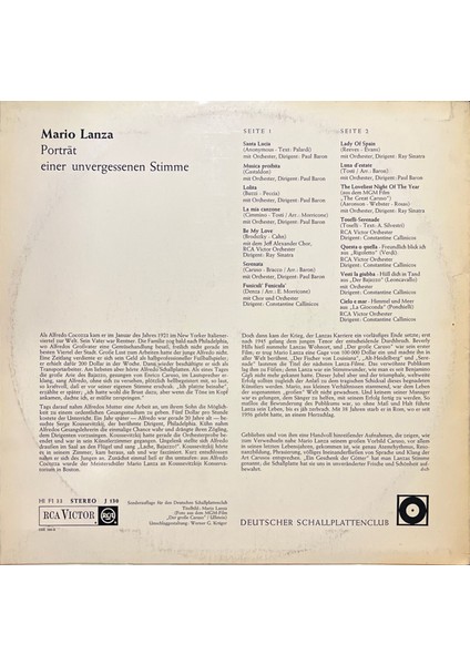 Mario Lanza Portrait Einer Lp Plak