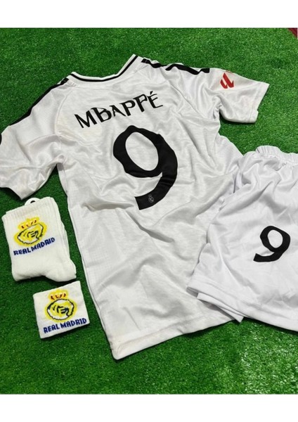 Realmadird Mbappe Yeni Sezon Iç Saha Çocuk Forması 4 Lü Set Çorap-Bileklik Hediyeli Asf