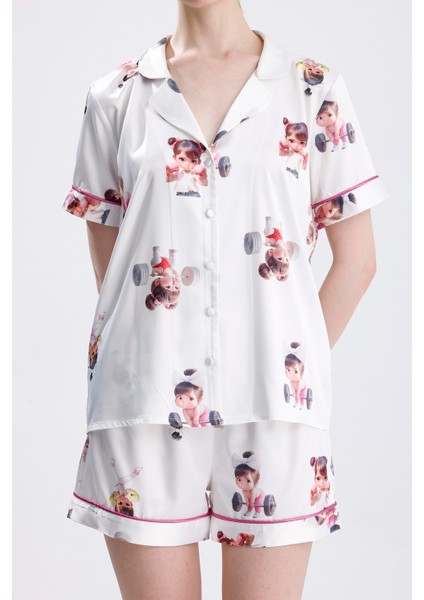 Kadın Kısa Kol Şortlu Pijama Takımı Kız Bebek Desenli Yazlık Rahat Ev Giyim fiyatları