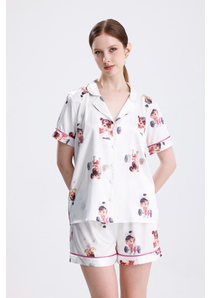 Kadın Kısa Kol Şortlu Pijama Takımı Kız Bebek Desenli Yazlık Rahat Ev Giyim modelleri