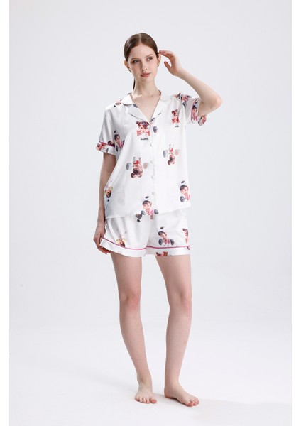 Kadın Kısa Kol Şortlu Pijama Takımı Kız Bebek Desenli Yazlık Rahat Ev Giyim indirimleri