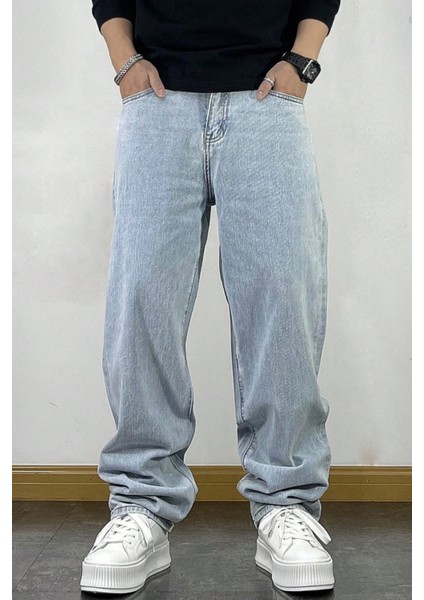 Erkek Mavi Rahat Kesim Baggy Pantolon