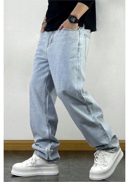 Erkek Mavi Rahat Kesim Baggy Pantolon fiyatları