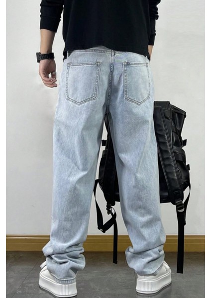Erkek Mavi Rahat Kesim Baggy Pantolon modelleri