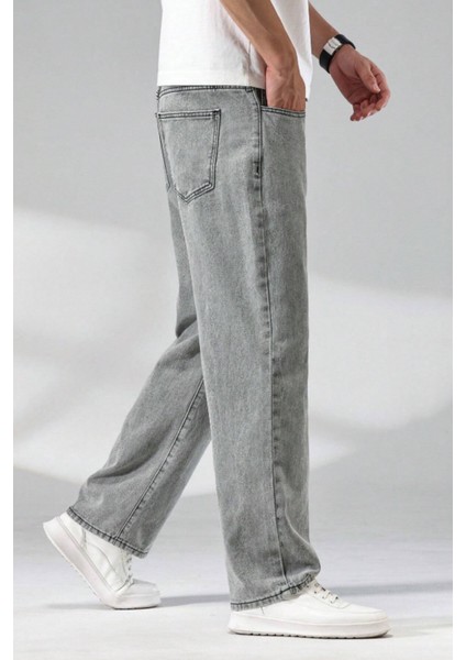 Erkek Gri Rahat Kesim Baggy Pantolon