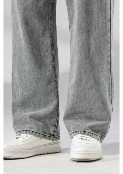 Erkek Gri Rahat Kesim Baggy Pantolon