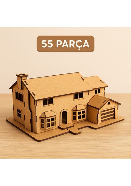 55 Parça Mdf Simpson Ev Maketi – Geçmeli 3D Ahşap Hobi ve Maket Oyuncağı