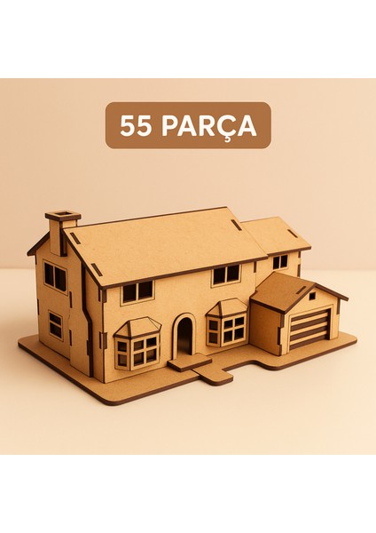 55 Parça Mdf Simpson Ev Maketi – Geçmeli 3D Ahşap Hobi ve Maket Oyuncağı