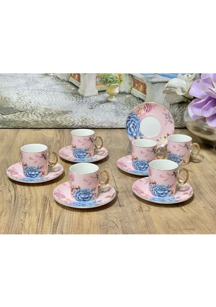 Floral Pink 2'li Coffee Cups Set Türk Kahve Fincan Expresso Çiçekli Pembe fiyatları