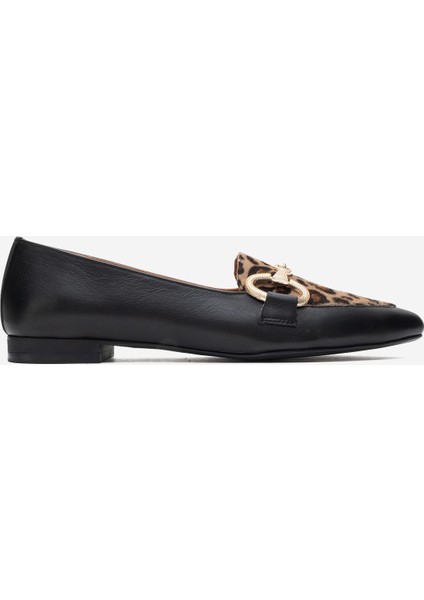 Kadın Toka Detaylı Sivri Burun Şık Loafer Ayakkabı Gerçek Deri