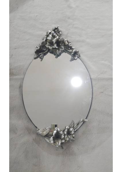 46X85CM Oval Ayna Çiçek Motifli Gümüş Renk Mobilya Dekorasyon 1 Adet modelleri