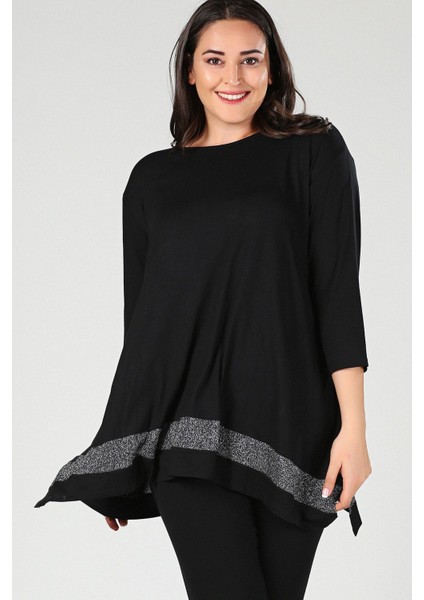 Büyük Beden Etek Ara Simli Tunik