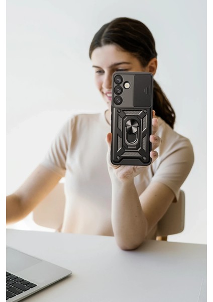 Samsung Galaxy S25 Plus Kılıf Pars Lens Yüzüklü Silikon - Siyah Bstmy
