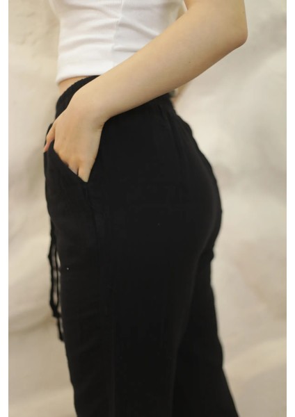 Müslin Dar Paça Pantolon Siyah