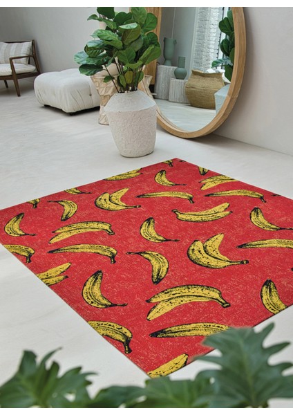Pop Banana Halı Kaymaz Taban Pet Malzeme Pop Art Tasarım Zemin Uyumlu 240X340