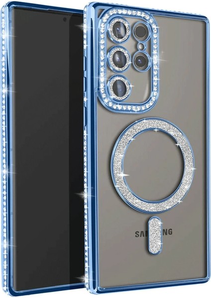 Samsung Galaxy S25 Ultra Kılıf Joke Simli Magneticsafe Kılıf - Mavi Bstmy