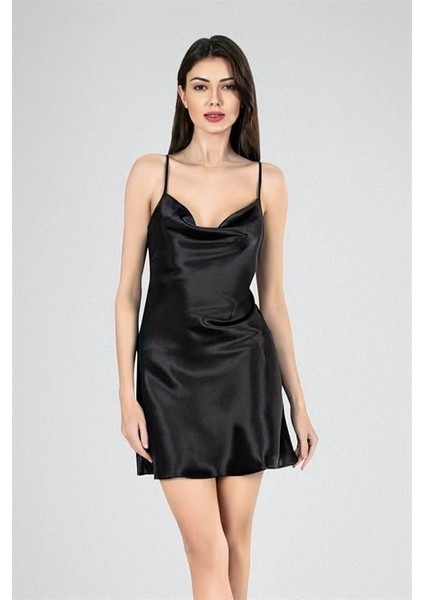 Kısa Gecelik Degaje Siyah 7740