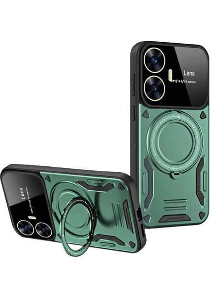 Realme C55 Kılıf Joy Lens Standlı Kapak - Koyu Yeşil Bstmy