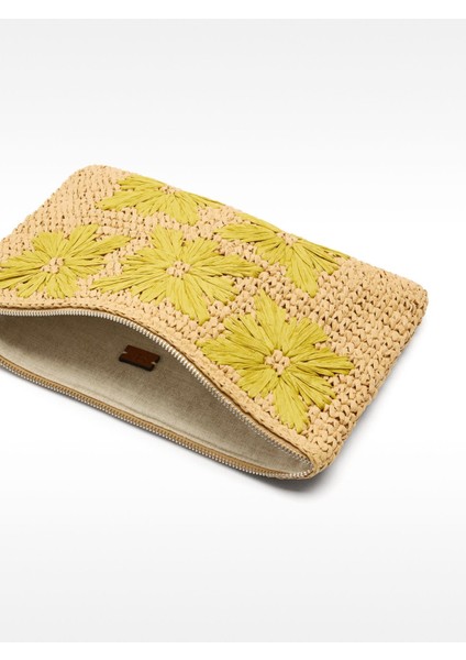 Hasır Görünümlü Çiçek Desenli Zarf Tarzı Çanta fırsatları