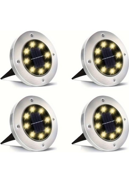 Solar Güneş Enerjili 8 Ledli Kazıklı Çim Zemin Bahçe Aydınlatma 3W Gün Işığı Sarı LED 4 Lü Set