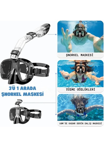 Yüksek Görüş Açılı 180° Şnorkel Maskesi – Su Geçirmez, Buğulanmaz, Ayarlanabilir Kayışlı, Hafif ve Rahat Tasarımıyla Şnorkelli Dalış ve Yüzme Için Ideal Şnorkel Ekipmanı