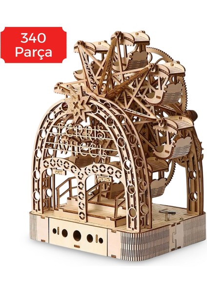 Ahşap Dönme Dolap Maketi 206 Parça - Lazer Kesim Mekanik 3D Ahşap Hobi Puzzle Seti